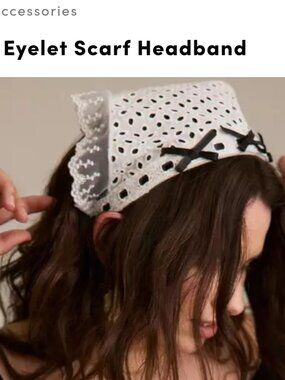 Eyelet Scarf Headband with Black Ribbon Bows Coquette style